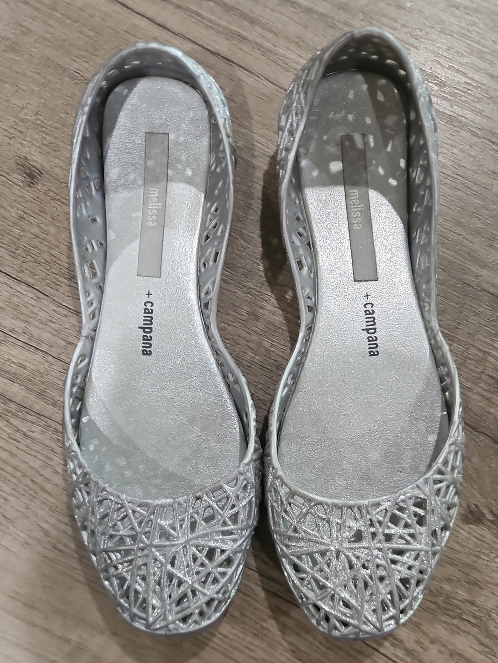 melissa + campana Silver Jelly Ballet Flats size 6